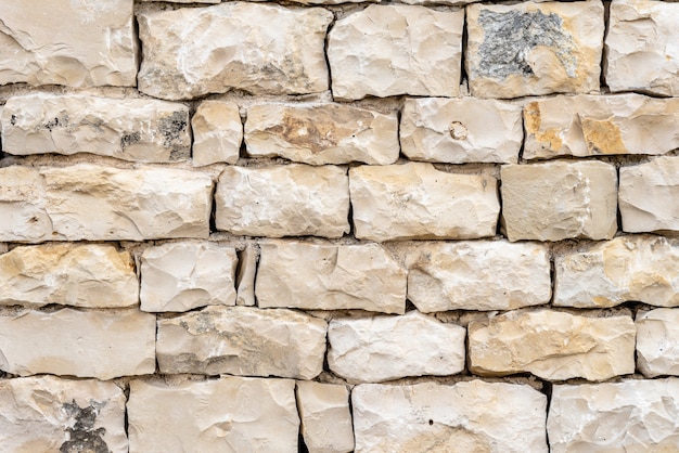 Primer plano de un muro de piedra blanca, un buen fondo