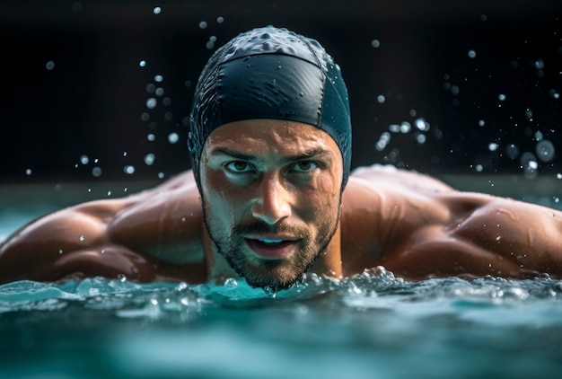 Primer plano de la natación de atletas