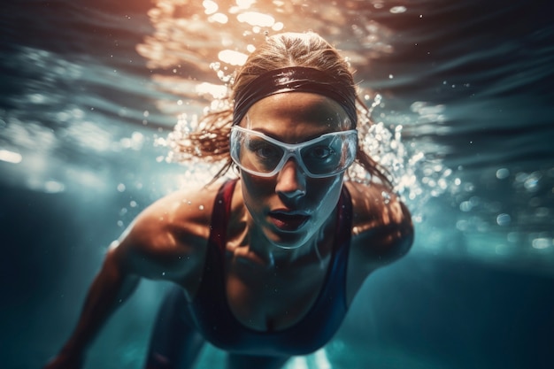 Primer plano de la natación de atletas