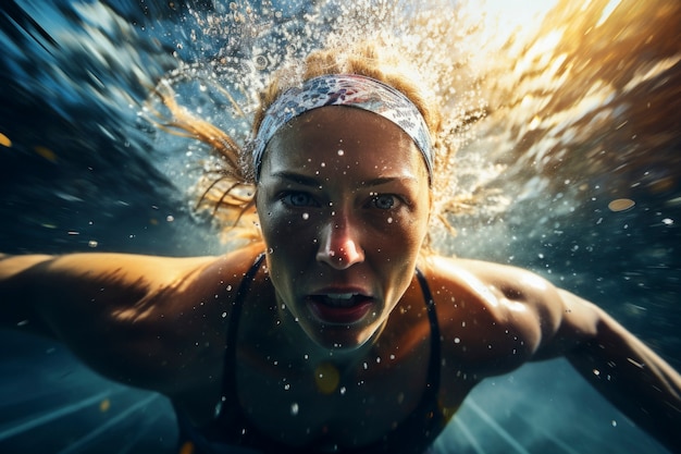 Primer plano de la natación de atletas