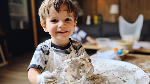 Foto gratuita un primer plano del niño cocinando.