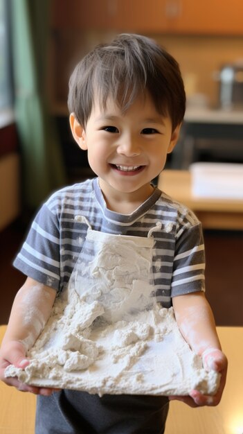 Foto gratuita un primer plano del niño cocinando.