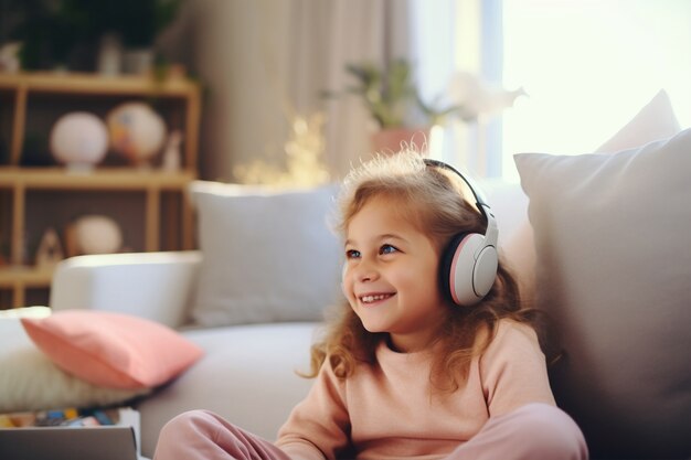 Un primer plano de un niño que usa auriculares inteligentes