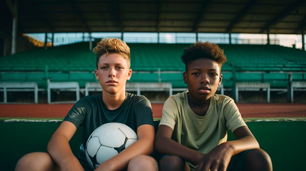 Primer plano de niños con pelota de fútbol