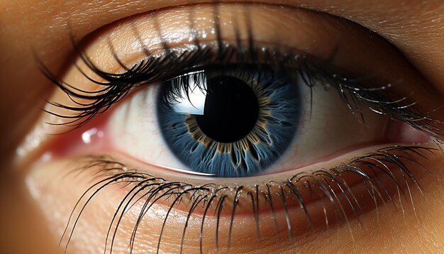 Primer plano de un ojo humano mirando la cámara iris azul generado por inteligencia artificial