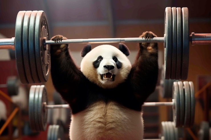 Foto gratuito un primer plano de un panda haciendo levantamientos
