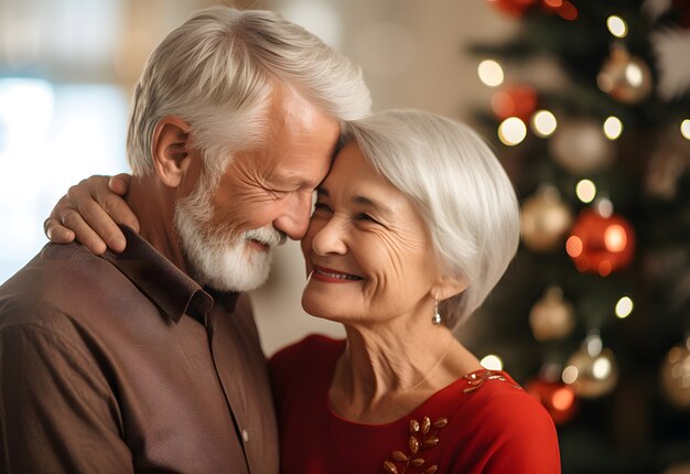 Un primer plano de una pareja celebrando la Navidad