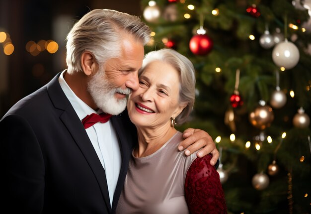 Un primer plano de una pareja celebrando la Navidad