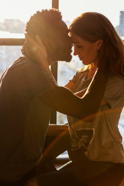 Primer plano, pareja, posar, juntos