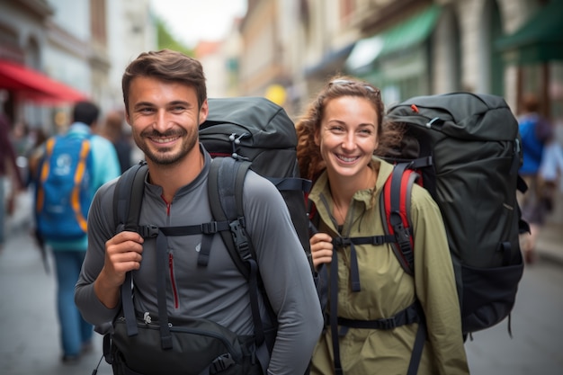 Un primer plano de una pareja viajando