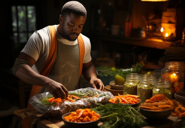 Foto gratuita un primer plano de una persona cocinando