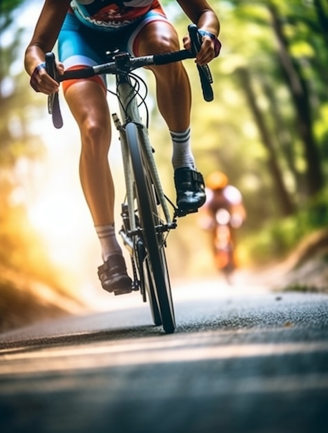 Un primer plano de la persona que anda en bicicleta