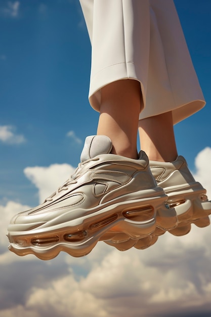 Foto gratuita primer plano de una persona que usa zapatillas futuristas