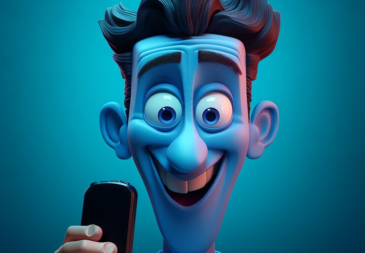 Foto gratuito primer plano del personaje de dibujos animados con teléfono