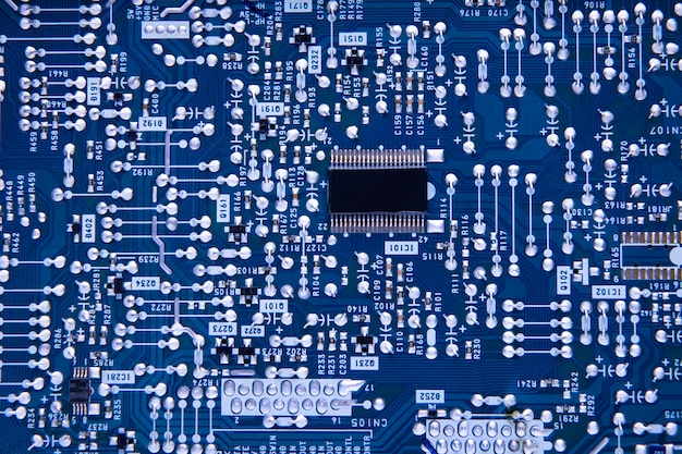 Primer plano de la placa de circuito de vista superior