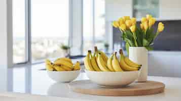 Foto gratuita primer plano en el plátano en el mostrador de la cocina