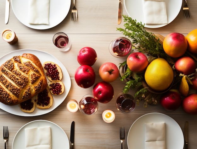 Foto gratuita un primer plano en el plato de challah para hanukkah en la mesa