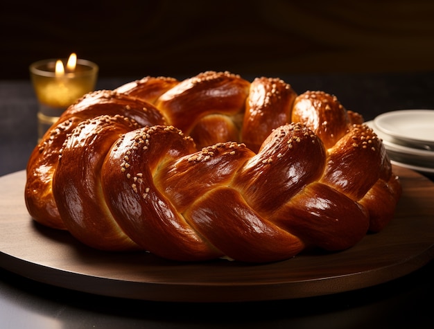 Un primer plano en el plato de challah para Hanukkah