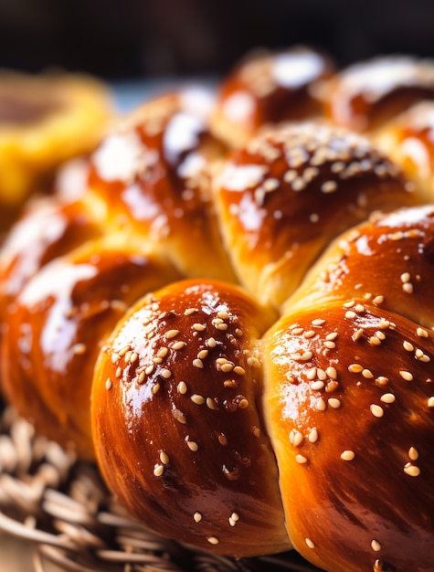 Foto gratuita un primer plano en el plato de challah para hanukkah