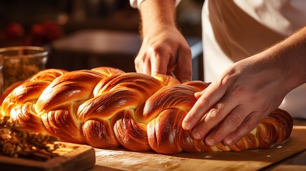 Foto gratuita un primer plano en el plato de challah para hanukkah