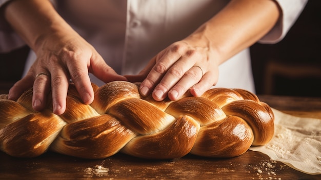 Foto gratuita un primer plano en el plato de challah para hanukkah