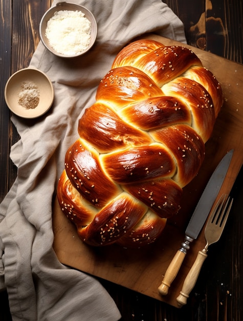 Foto gratuita un primer plano en el plato de challah para hanukkah