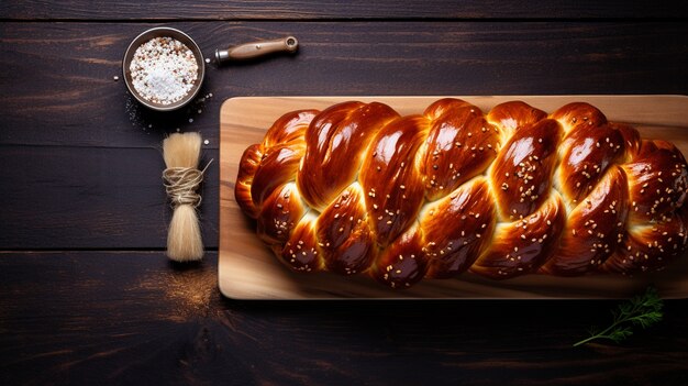 Un primer plano en el plato de challah para Hanukkah