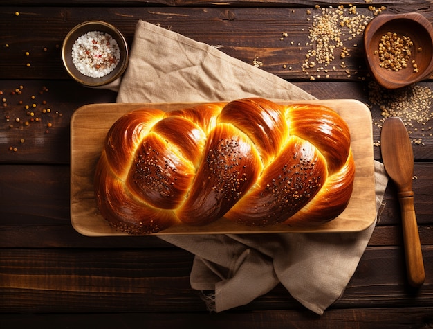 Un primer plano en el plato de challah para Hanukkah