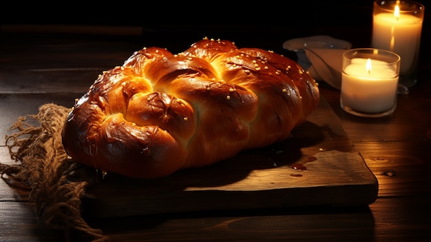 Foto gratuita un primer plano en el plato de challah para hanukkah