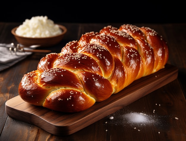 Foto gratuita un primer plano en el plato de challah para hanukkah