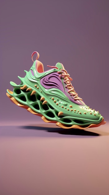 Foto gratuita primer plano de la presentación de zapatillas de deporte futuristas