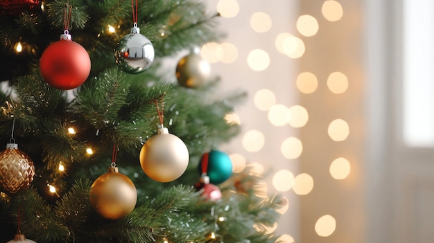 Foto gratuita primer plano de la rama de un árbol de navidad con adornos