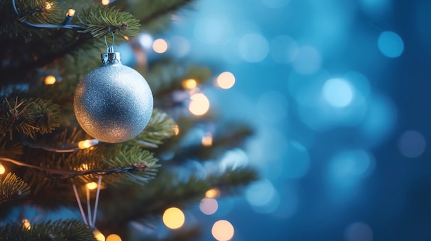 Primer plano de la rama de un árbol de Navidad con adornos