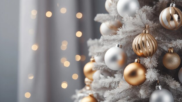 Primer plano de la rama de un árbol de Navidad con adornos