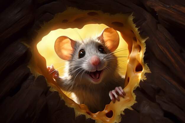 Primer plano de una rata comiendo queso