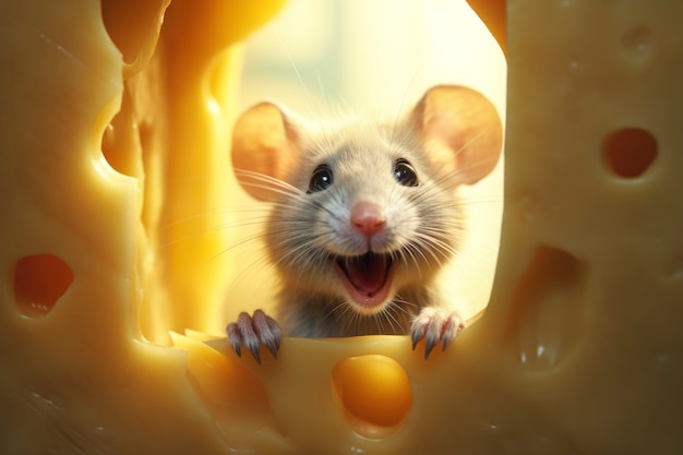 Primer plano de rata con queso