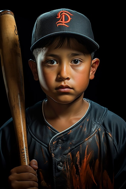 Primer plano retrato de un joven jugador de béisbol