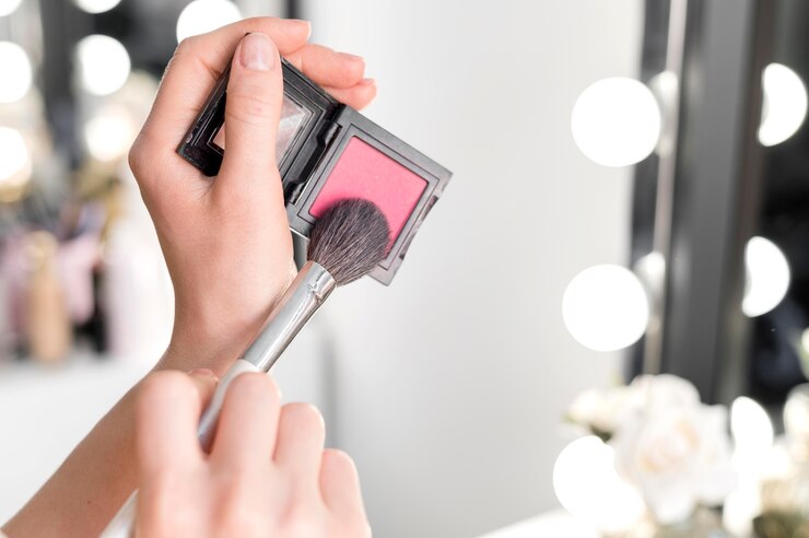 Foto gratuito primer plano de rubor maquillaje