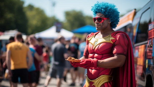 Foto gratuita primer plano del superhéroe en la feria