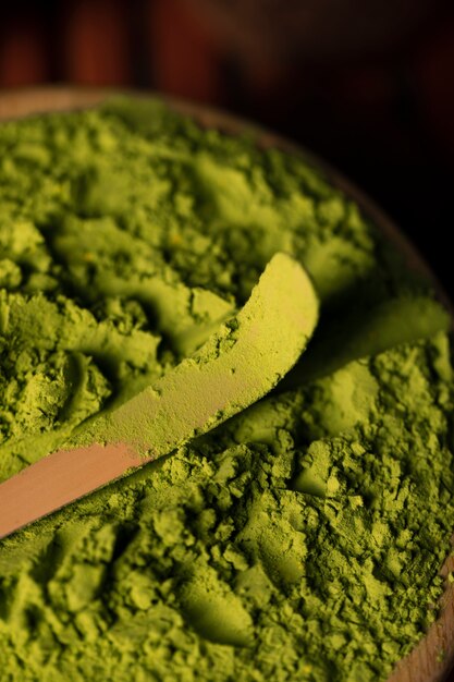 Primer plano de té verde asiático matcha