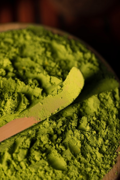 Primer plano de té verde asiático matcha