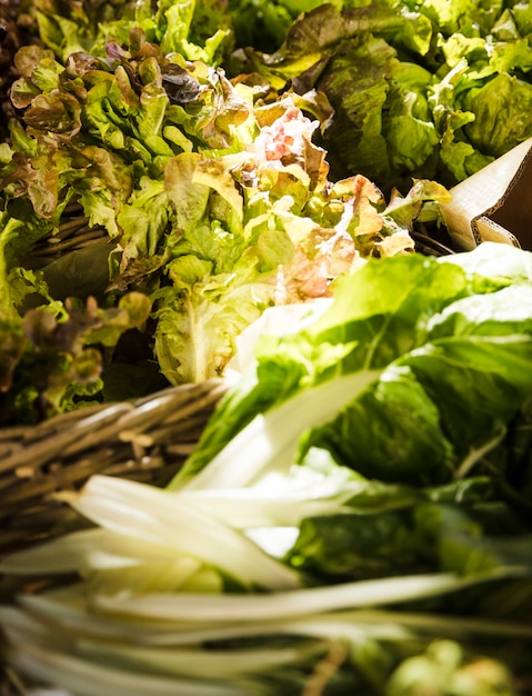 Primer plano de vegetales de hoja en el mercado