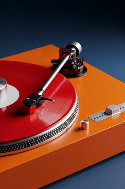Primer plano de un vibrante tocadiscos naranja y rojo