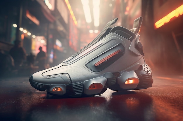 Foto gratuita un primer plano de zapatillas futuristas en un entorno urbano