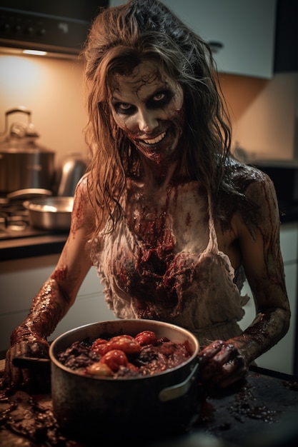 Foto gratuita primer plano de zombie cenando