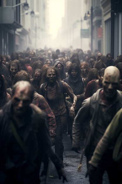 Primer plano de zombies caminando