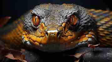 Foto gratuita primer retrato de una serpiente con ojos amarillos y fondo negro