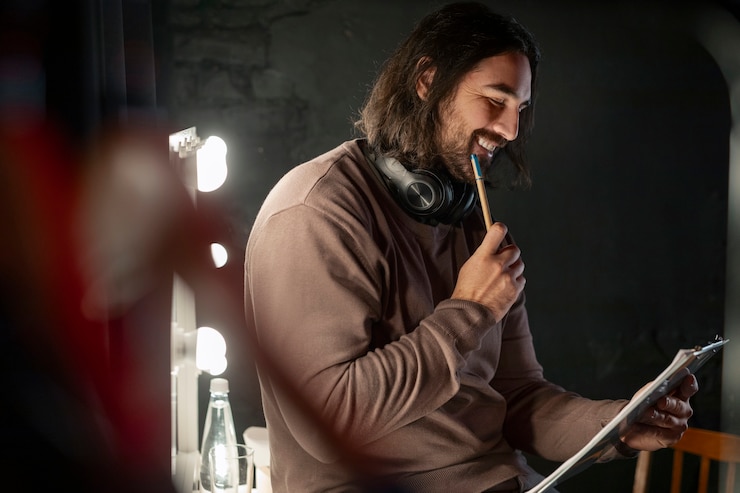 Foto gratuito el proceso de creación de comedia de stand up