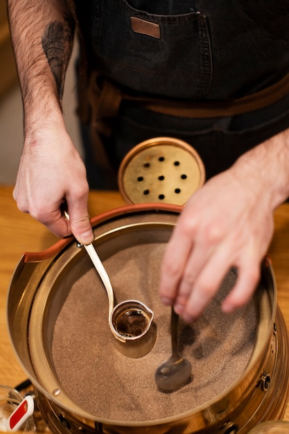 Proceso de preparación de café de alto ángulo