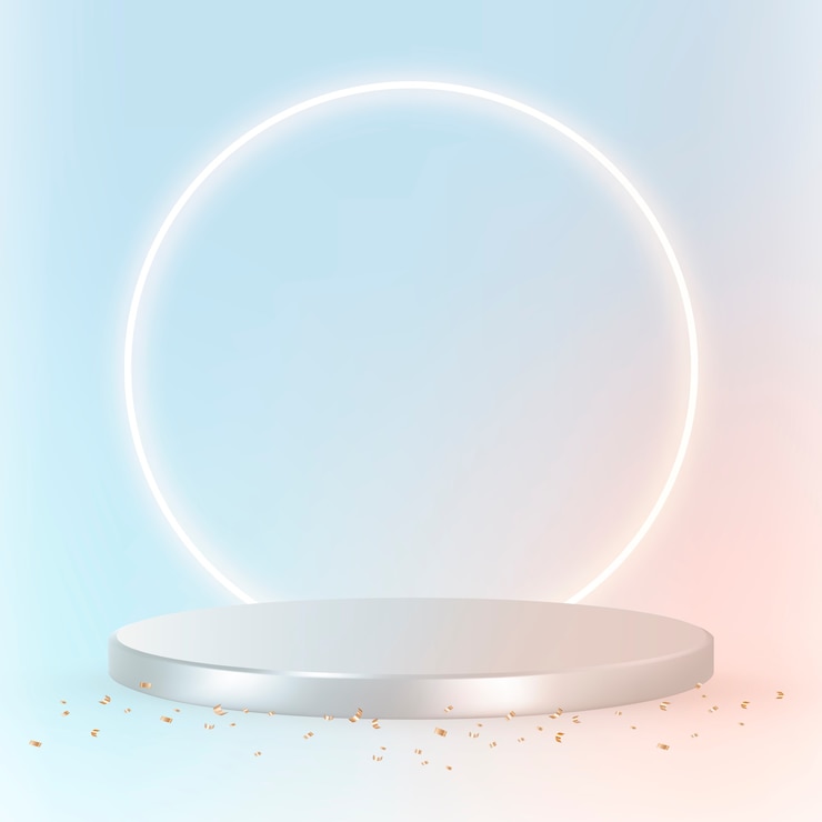 Foto gratuito producto 3d de lujo en plata sobre fondo azul pastel